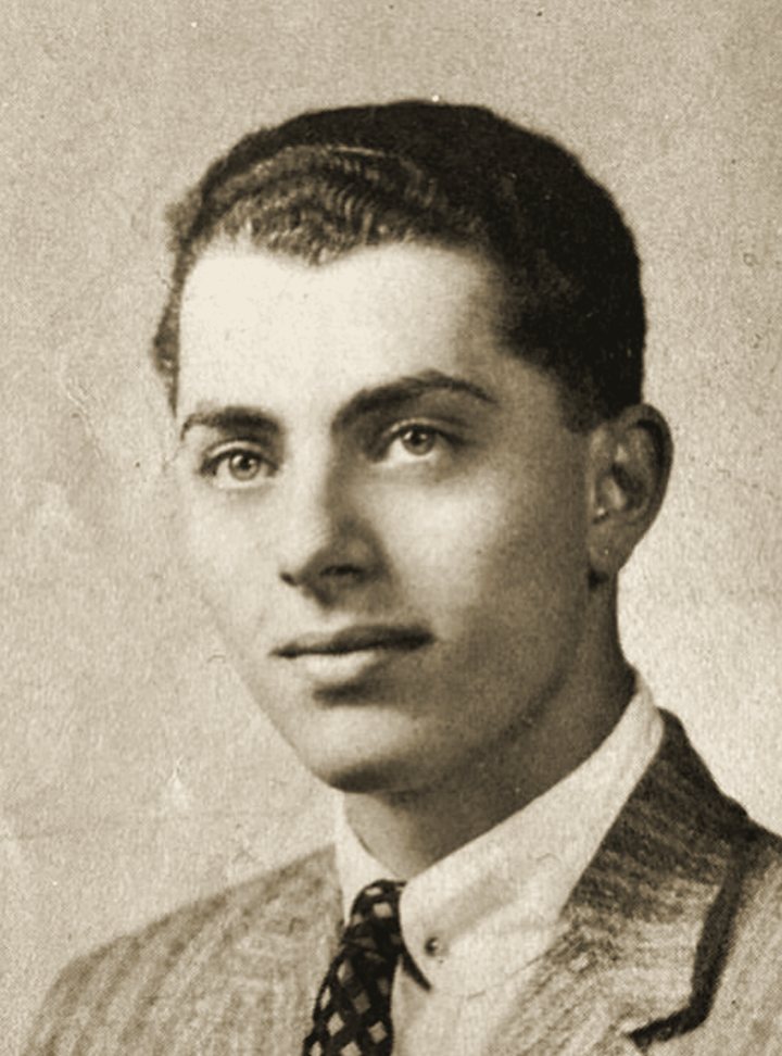 Portrait of Frank Salvatore Giso as a young man, wearing a jacket and patterned tie